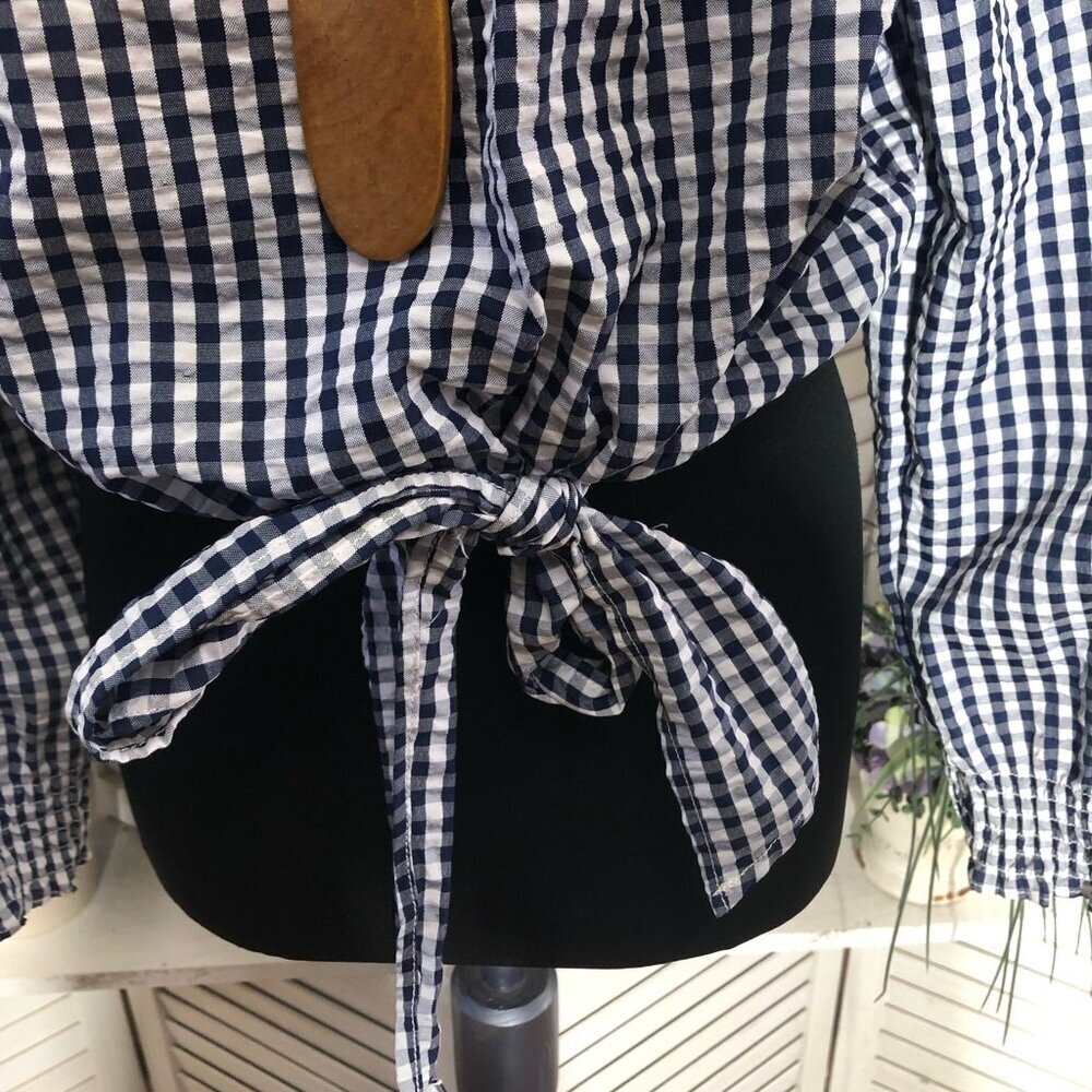 Sanctuary Claire Gingham Print Top White Navy Blue M - Picture 10 of 10